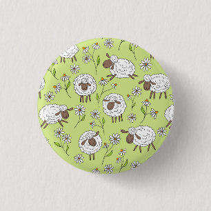 Counting sheep on honney dew green 1 inch round button
