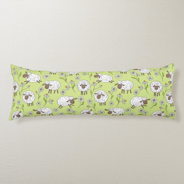 Counting sheep on honney dew green body pillow (Front)