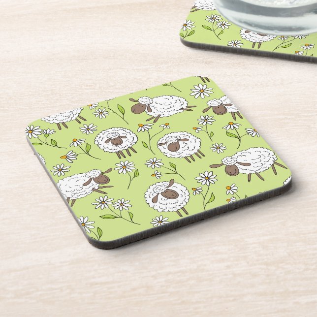 Counting sheep on honney dew green coaster (Left Side)