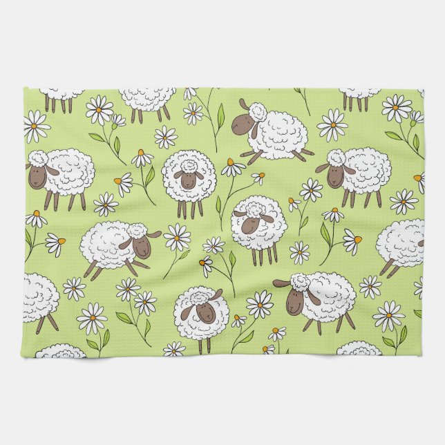 Counting sheep on honney dew green kitchen towel (Horizontal)