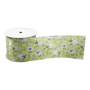 Counting sheep on honney dew green satin ribbon