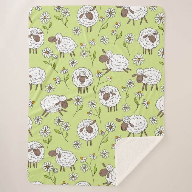 Counting sheep on honney dew green sherpa blanket (Front)