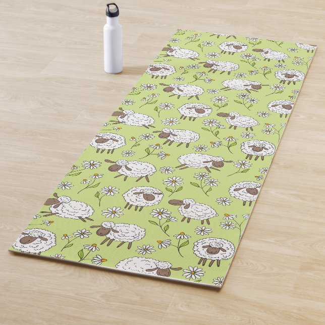 Counting sheep on honney dew green yoga mat (In Situ)
