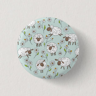 Counting sheep on sea glass blue 1 inch round button
