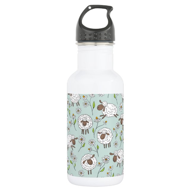 Counting sheep on sea glass blue 532 ml water bottle (Front)