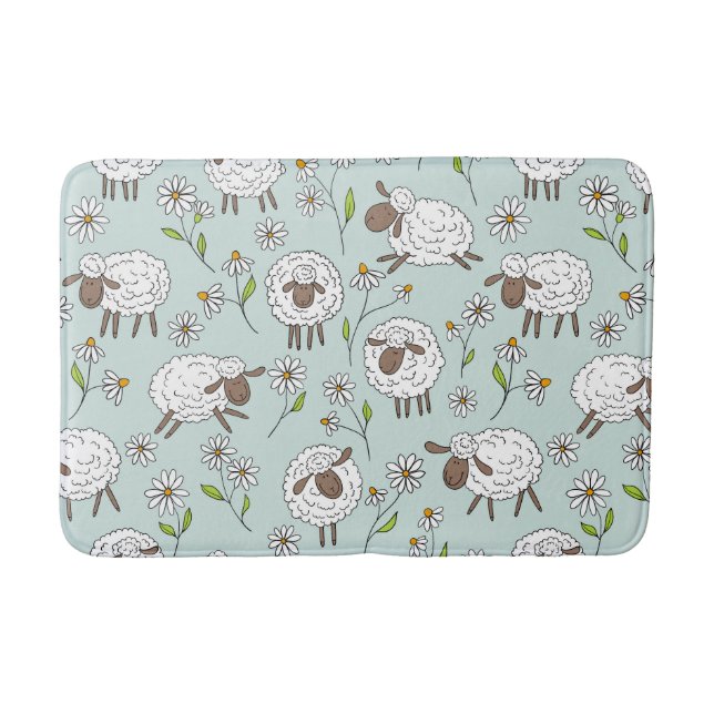 Counting sheep on sea glass blue bath mat (Front)