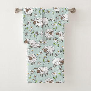 Counting sheep on sea glass blue bath towel set
