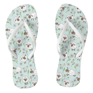 Counting sheep on sea glass blue flip flops