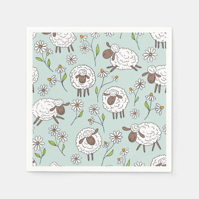 Counting sheep on sea glass blue napkin (Front)