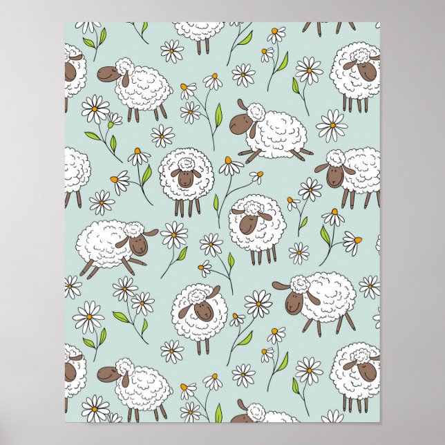 Counting sheep on sea glass blue poster (Front)