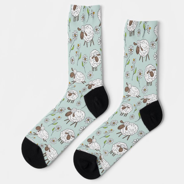 Counting sheep on sea glass blue socks (Left)