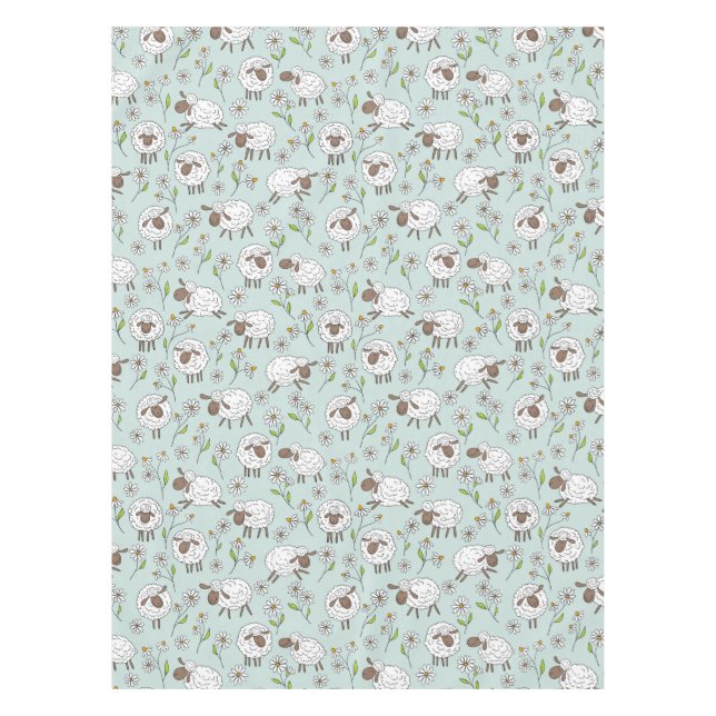 Counting sheep on sea glass blue tablecloth (Front)