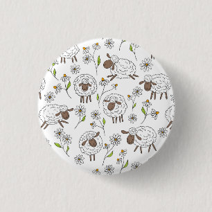 Counting sheep on white 1 inch round button