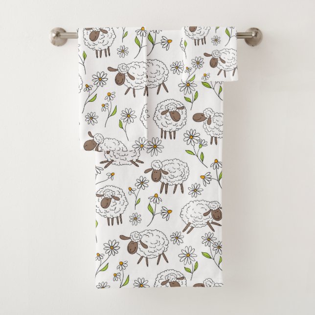 Counting sheep on white bath towel set (Insitu)