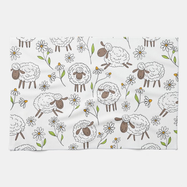 Counting sheep on white kitchen towel (Horizontal)