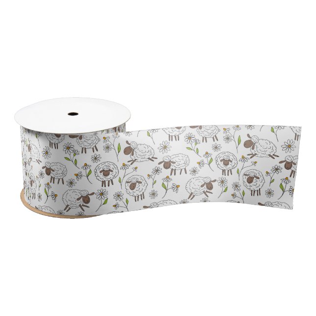 Counting sheep on white satin ribbon (Spool)
