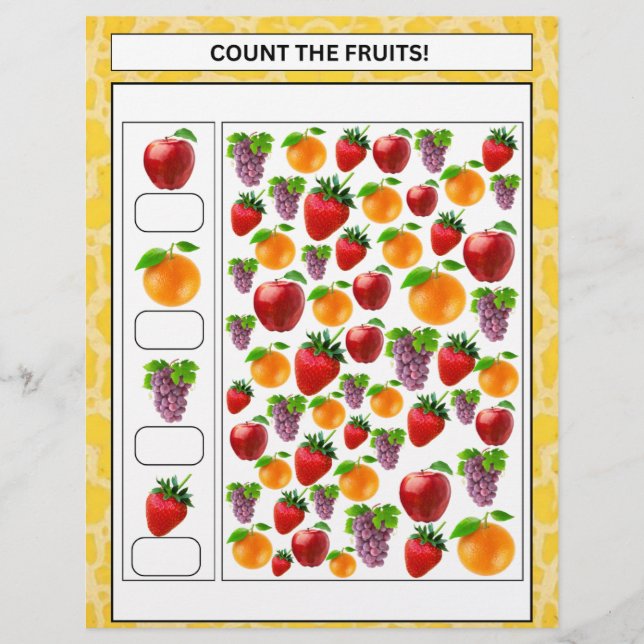 COUNTING THE FRUITS WORKSHEET FOR KIDS FLYER (Front)