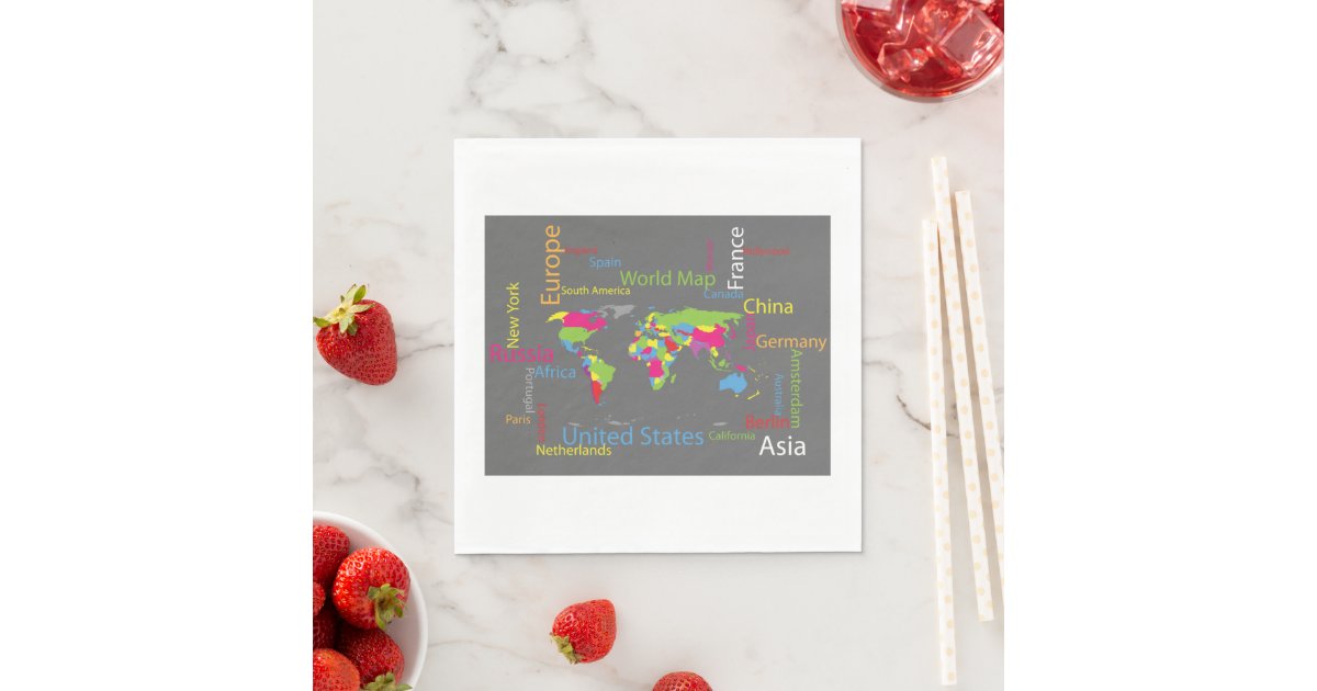 Countries On A World Map Napkin Zazzle