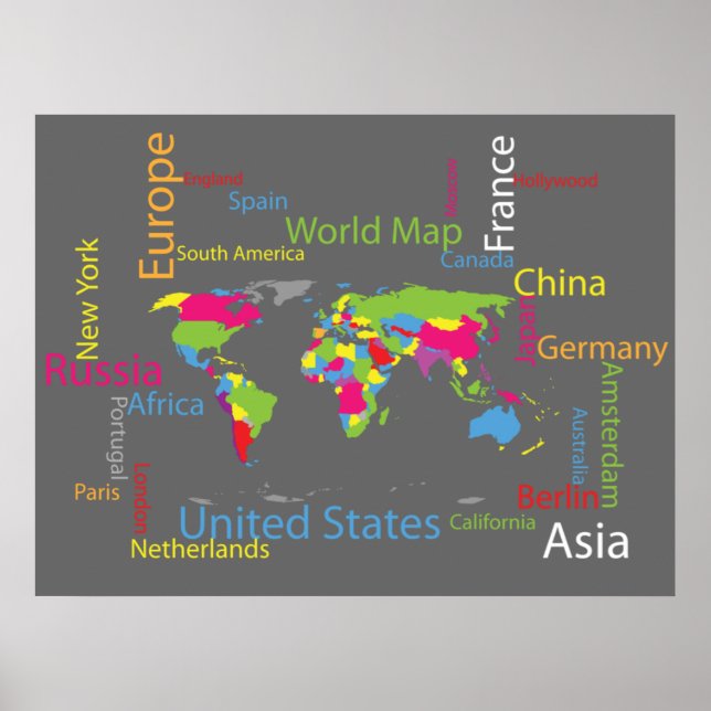Countries On A World Map Poster (Front)