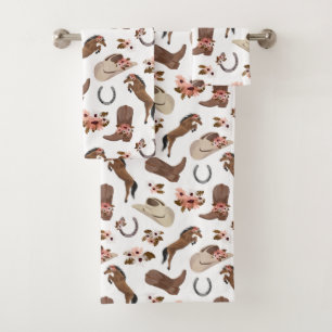 Country and Floral White Bath Towel Set