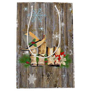 Country and Western Cowboy Boots Christmas Medium Gift Bag