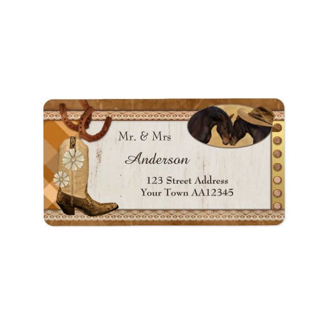 Country and Western Horses Wedding Address Label (Front)