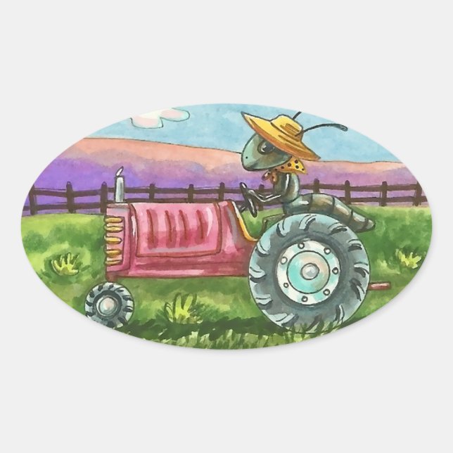 COUNTRY ANT FARM BUG ON TRACTOR STICKER Oval SHEET (Front)