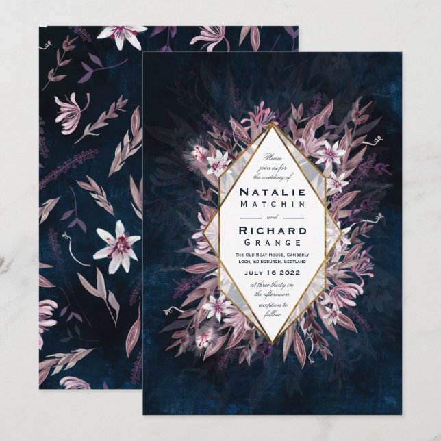 Country art floral wedding invite, invitation (Front/Back)