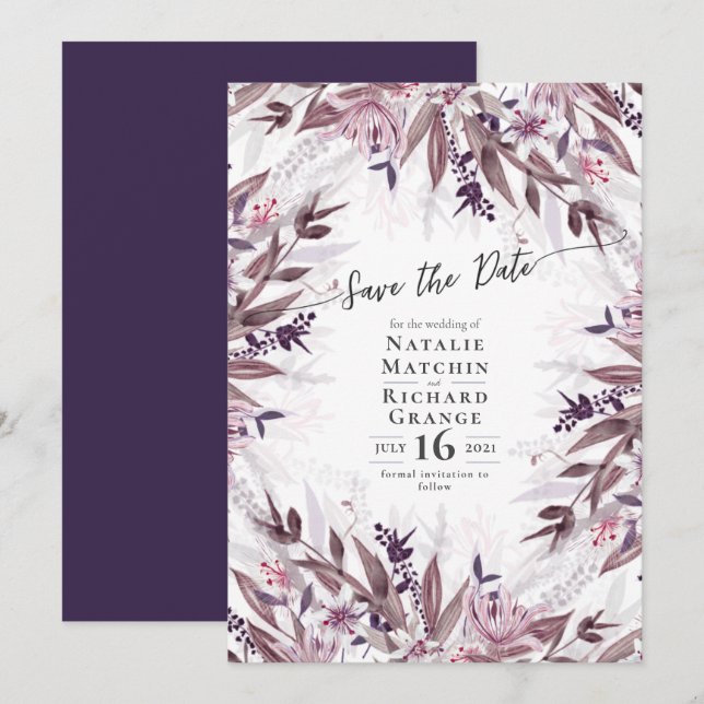Country art floral wedding invite, invitation (Front/Back)