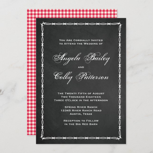 Country Barbed Wire on Chalkboard Invitation (Front/Back)