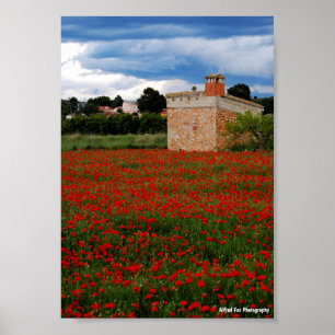 Country Barn in Poppy Field Portrait Poster