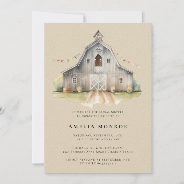 Country Barn Rustic Bridal Showeuse Invitation (Devant)