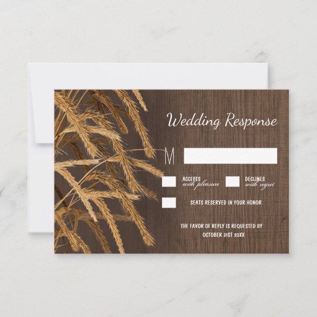 Country Barn Rustic Hay Wheat Wedding RSVP Cards (Front)