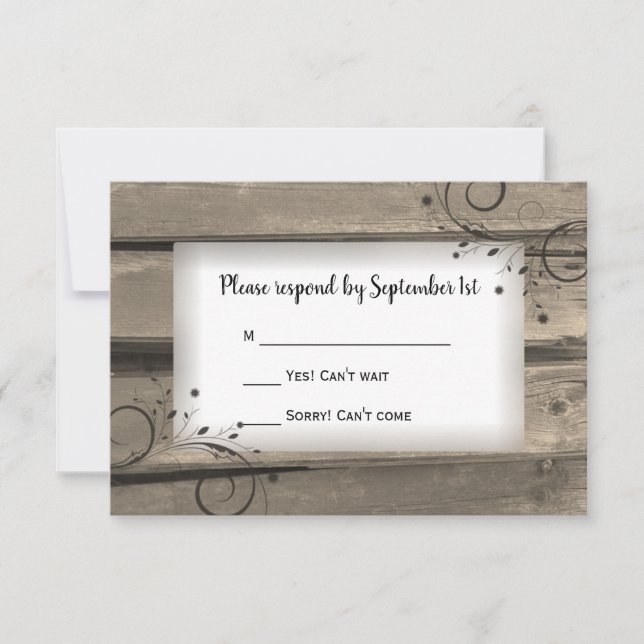 Country Barn Wood and Flowers Wedding RSVP (Front)