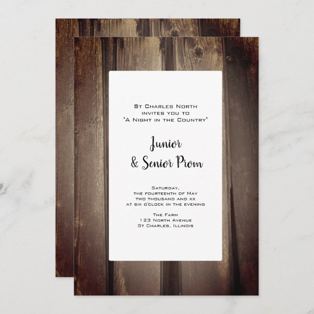 Country Barn Wood Junior / Senior Prom Invitation (Front/Back)
