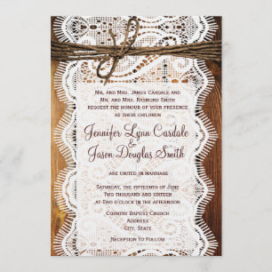 Country Barn Wood Lace Twine Wedding Invitations