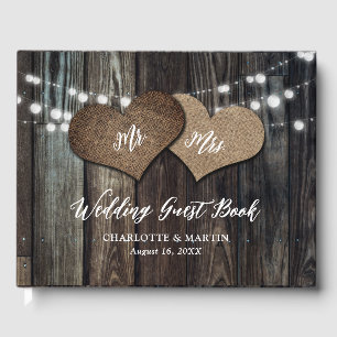 Country Barn Wood String Lights Mr. & Mrs. Wedding Guest Book