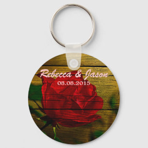 country barn wood summer red rose wedding keychain