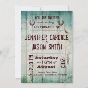 Country Barn Wood Typography Wedding Invitations