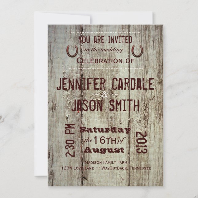 Country Barn Wood Typography Wedding Invitations (Front)