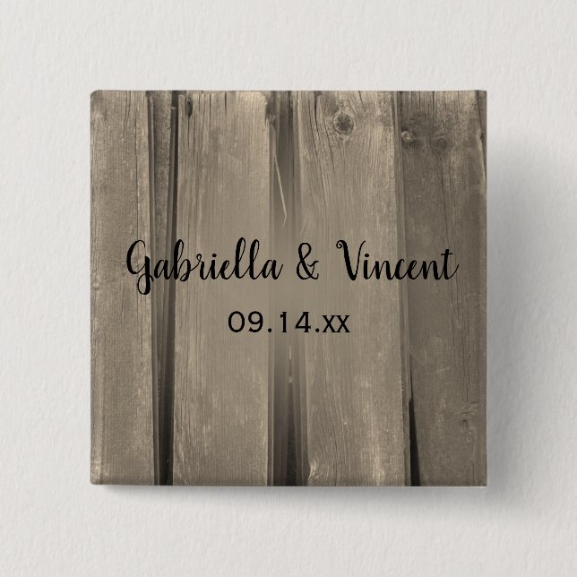 Country Barn Wood Wedding Button (Front)
