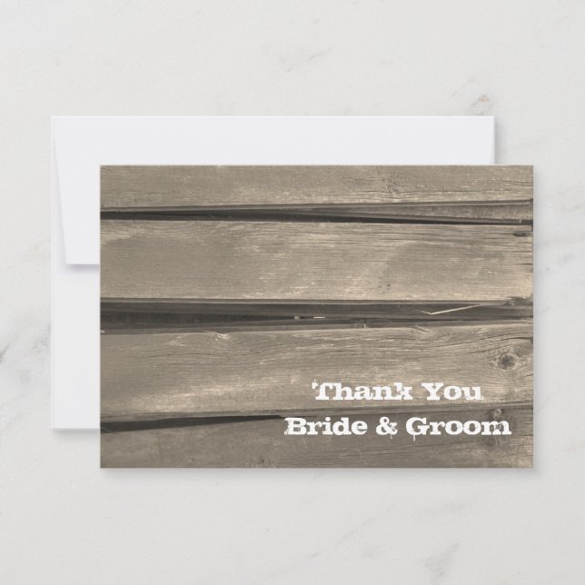 Country Barn Wood Wedding Thank You Note Card (Front)