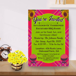 Country BBQ Invitation – Plaid Grill Theme Rustic