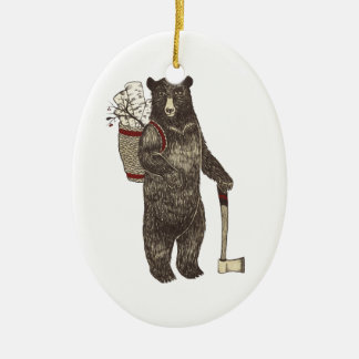Country Bear Christmas Ceramic Ornament