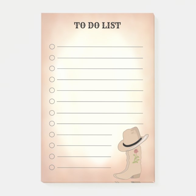 Country Beige Boots & Hat To Do List Post-it Notes (Front)