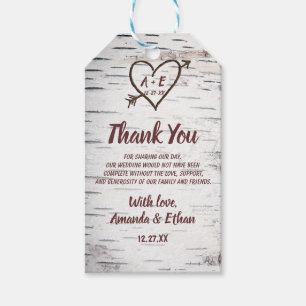 Country Birch Tree Bark Heart Arrow Rustic Wedding Gift Tags