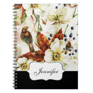 Country bird garden vintage flowers notebook