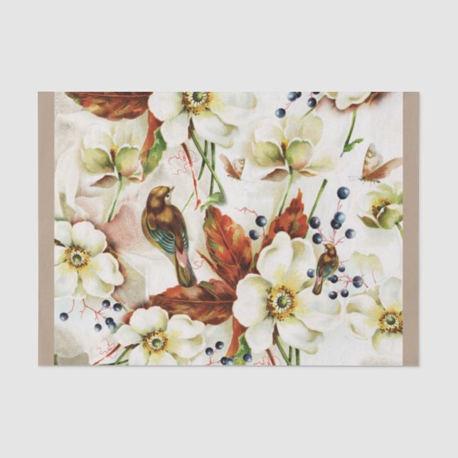Country bird garden vintage flowers tissue paper (Front)