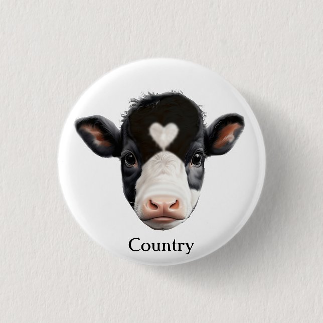 Country Black and White Cow Face 1 Inch Round Button (Front)
