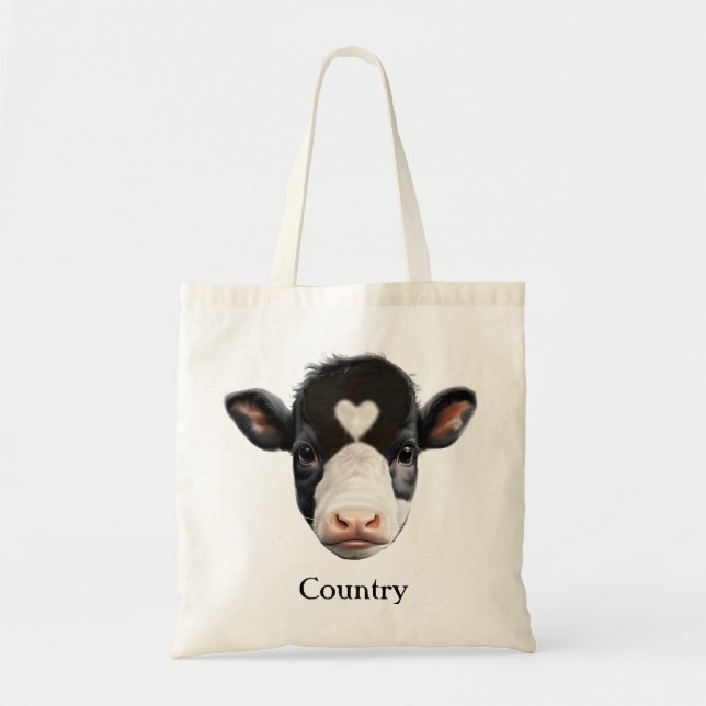 Country Black and White Cow Face Tote Bag (Front)